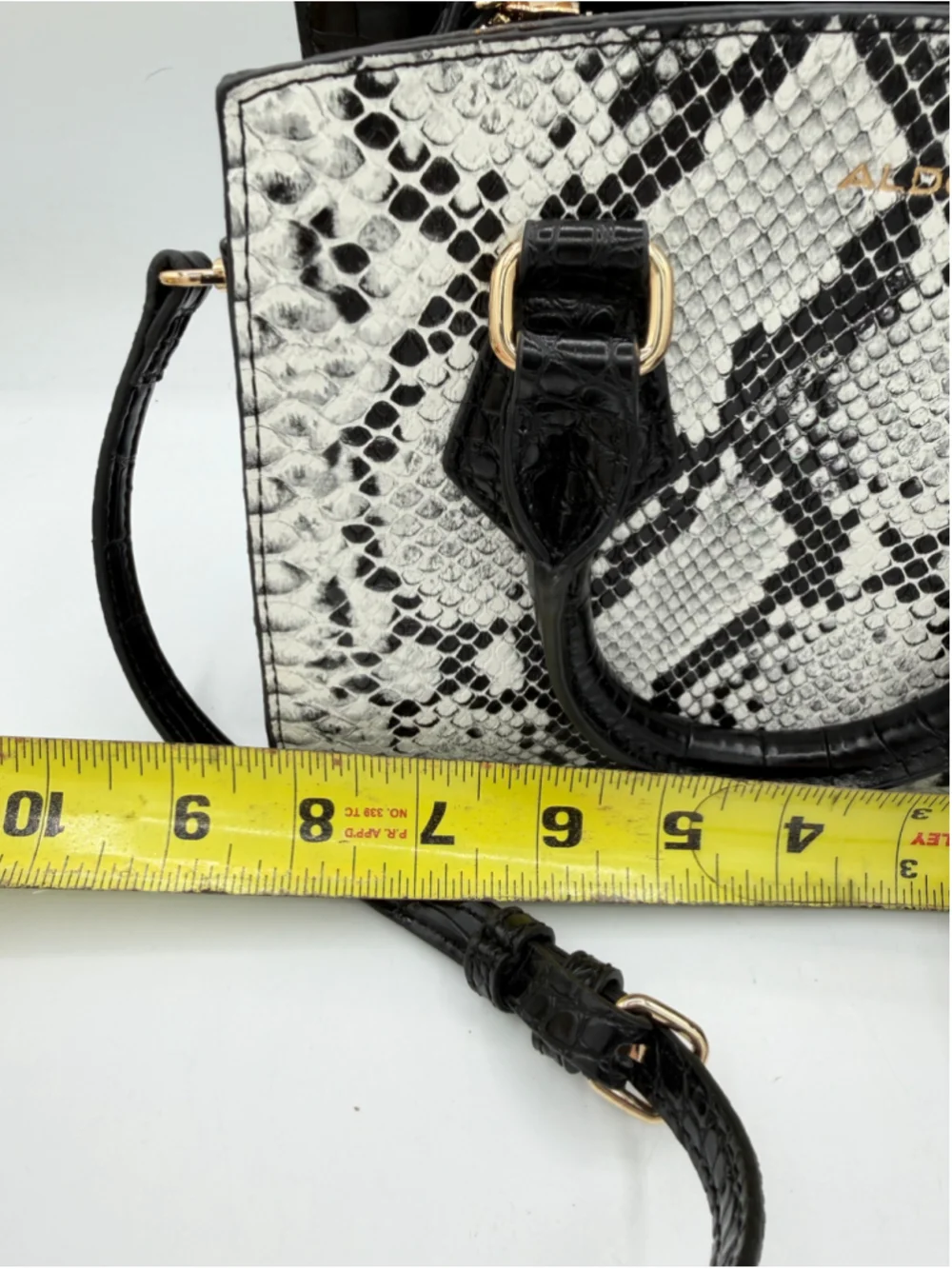 Women's ALDO Satchel Bag One Size White Black Snakeskin Print